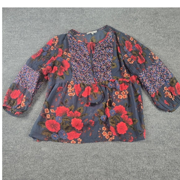 Daniel Rainn Tops - Daniel Rainn Blouse Women Large Blue Red Mixed Floral Smocked Peasant